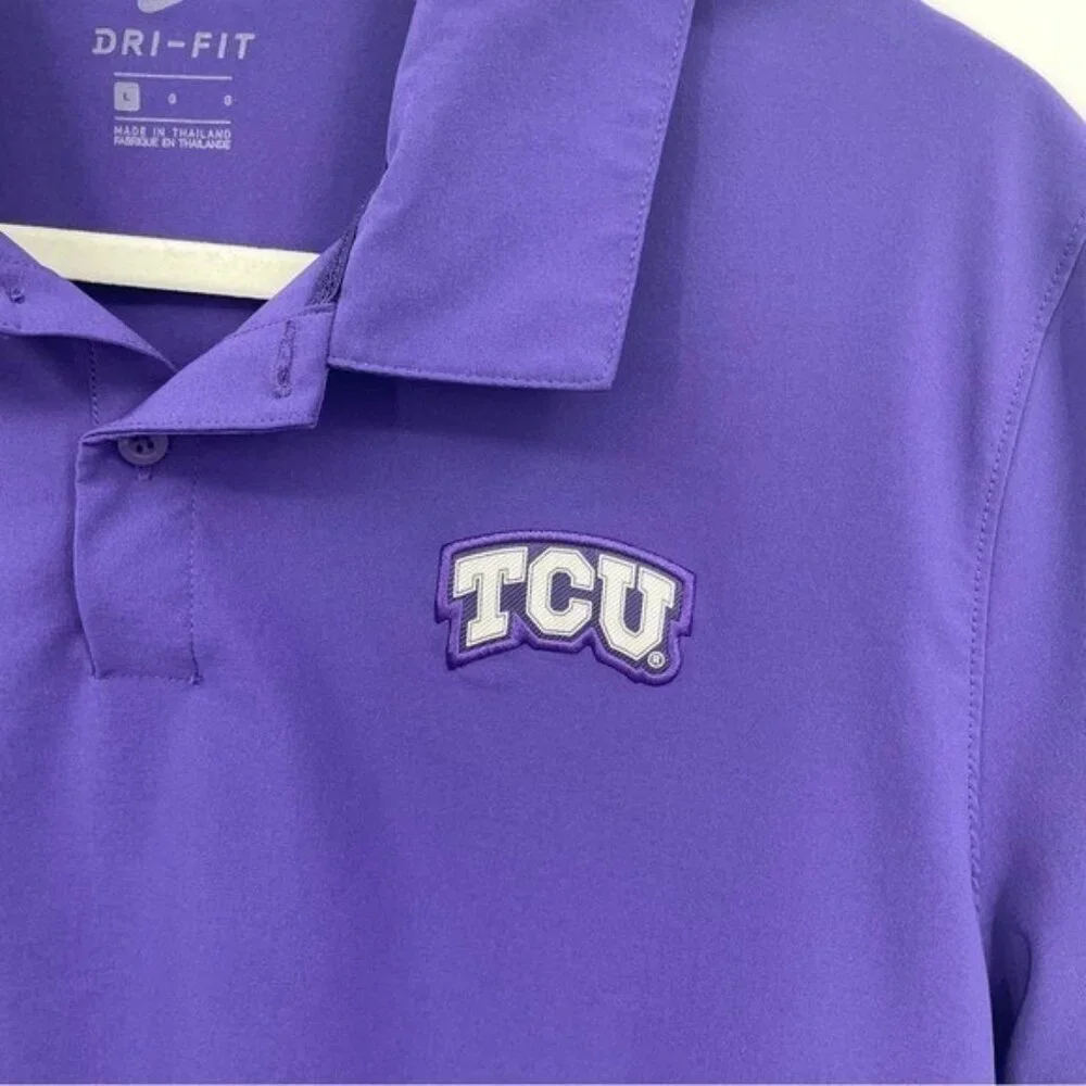 TCU HORNED FROGS NIKE DRY Polo Shirt Sz L Purple Dri-Fit On Field‎ CQ5283